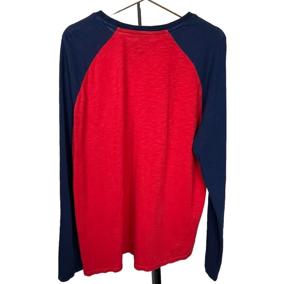 Life is Good T Shirt Raglan Long Sleeve Large Classic Fit Crew Red Blue Logo Tee - Picture 3 of 4